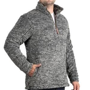 Alpine Sherpa Fleece Quarter Zip High Neck Sweater Pullover Gray White Mens XL